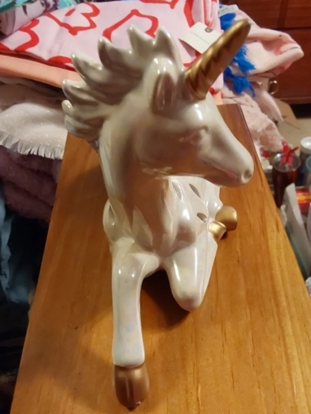 Ceramic White and Gold Unicorn Figurine Decorative Accent